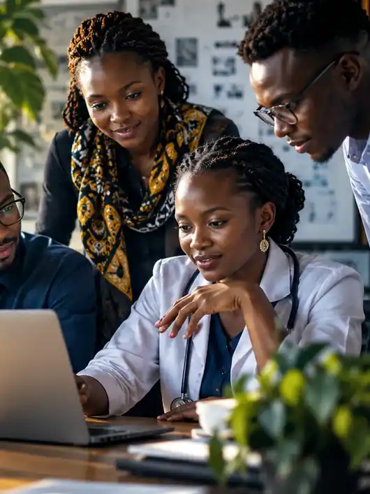 Young African professionals collaborating on skills, innovation and career opportunities