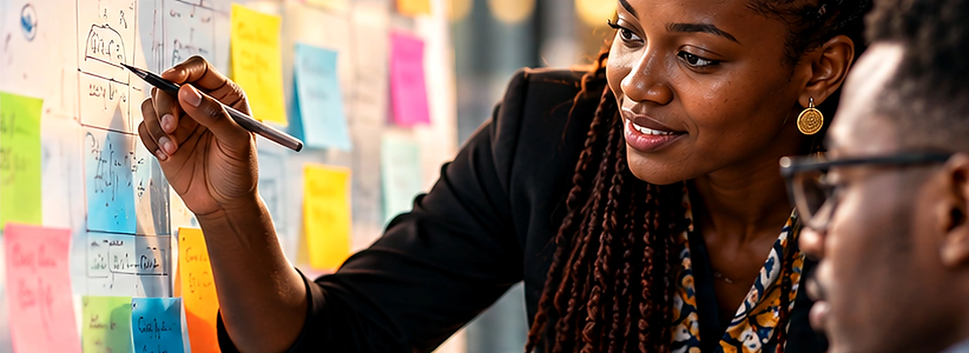 East African design researcher facilitating a collaborative human-centred design workshop